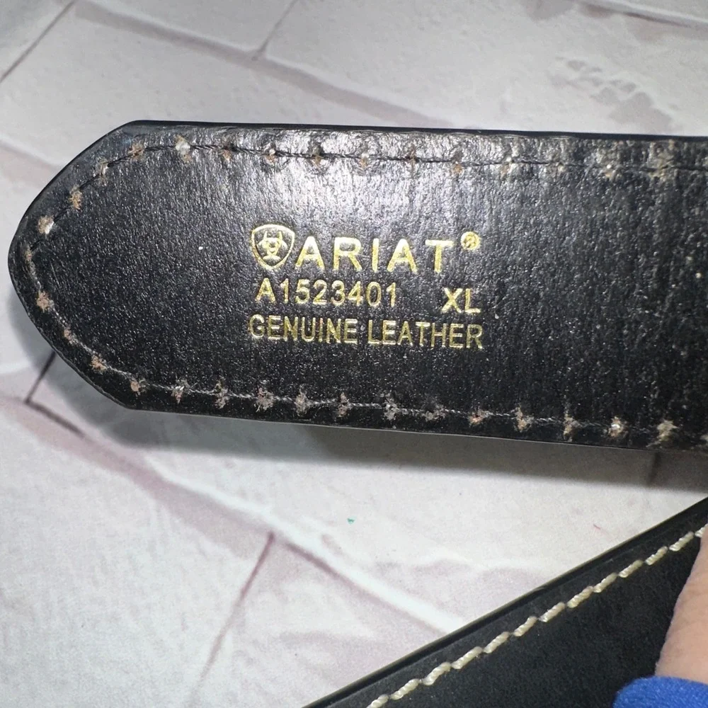 Ariat Mens Black Leather Western Belt XL Silver Engraved Buckle A1523401 2007 LE